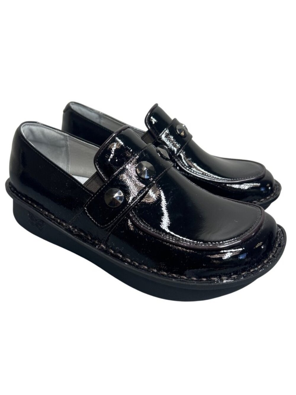 Alegria Ericka Clog Size 7 Black Patent Leather Studded Strap Comfort Shoes Goth